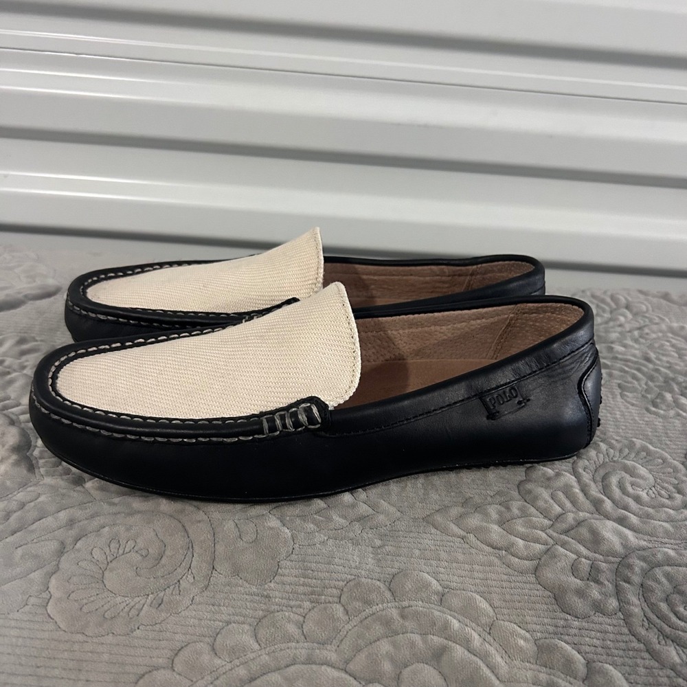 Polo Ralph Lauren Men Leather Canvas woodley Driving Loafers Slip On Shoes